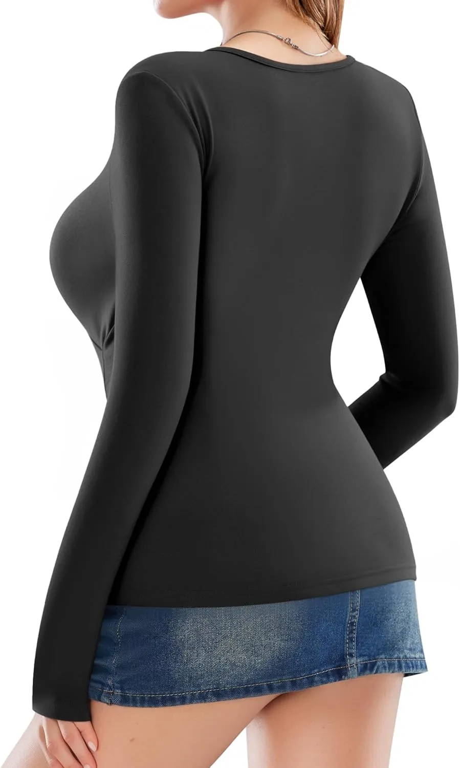 MANGOPOP Women's Cross Wrap Ruched Plunge Sexy Deep V Neck Slim Fit Long Sleeve Fleece Lined T Shirt Tunic Tops Tee