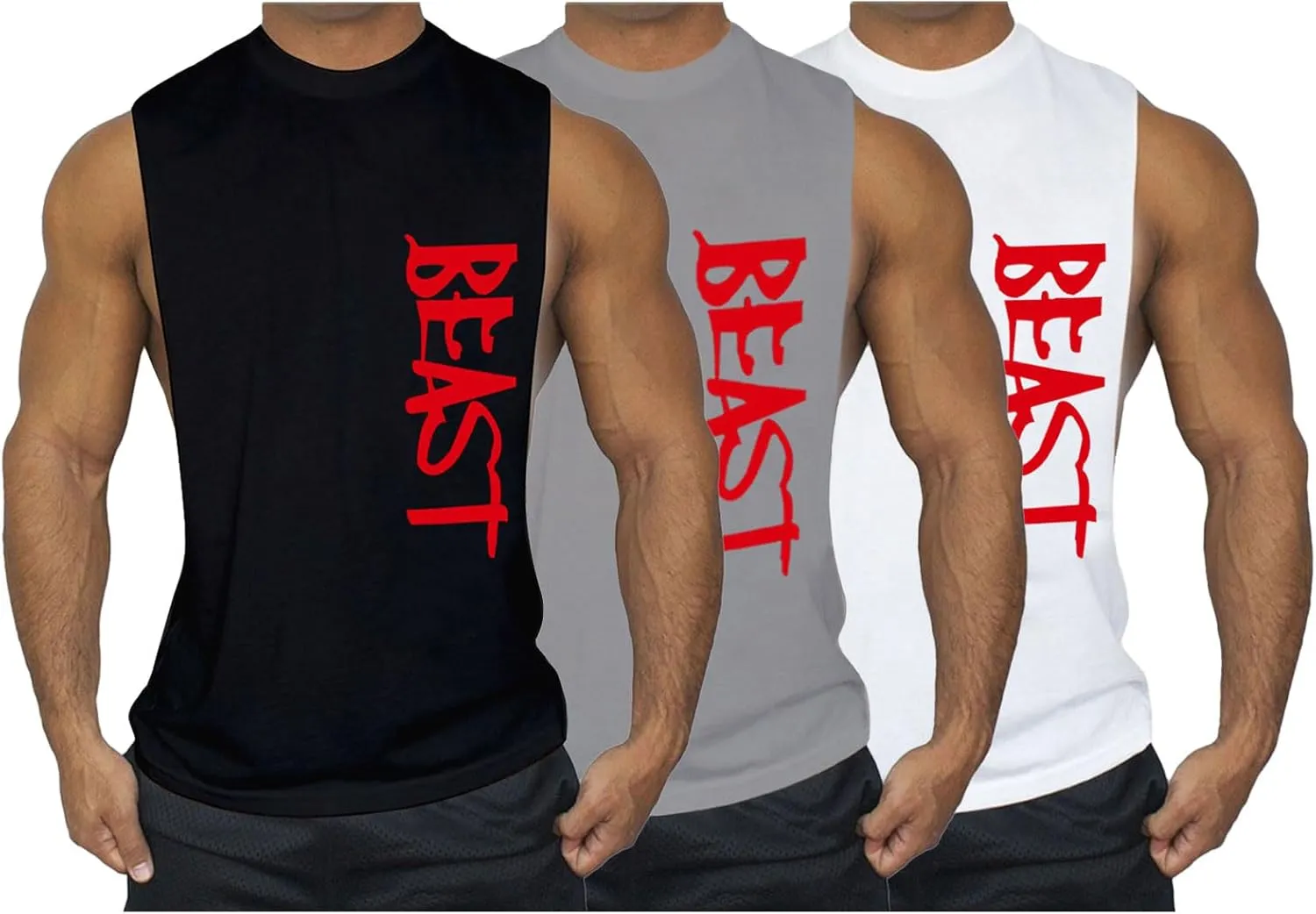 Men's 2 Pack Workout Tank Top Beast Gym Fitness Muscle Tee Cut Open Sides Sleeveless T-Shirt