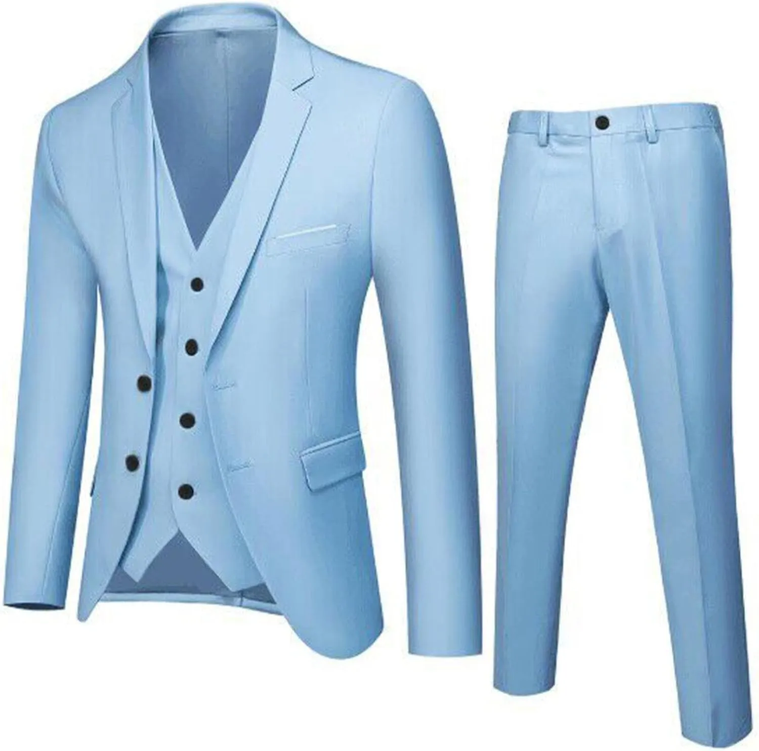 Mens 3 Piece Suit Slim Fit Tux, Formal Blazer Jacket Vest Pants Set for Party, Prom, Wedding and Business