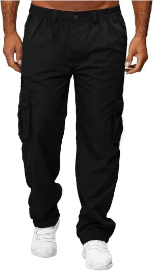 Mens Cargo Pants Casual Hiking Pants Joggers Athletic Pants Cotton Loose Straight Sweatpants for Men