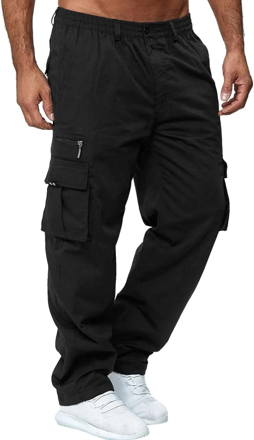 Mens Cargo Pants Casual Hiking Pants Joggers Athletic Pants Cotton Loose Straight Sweatpants for Men