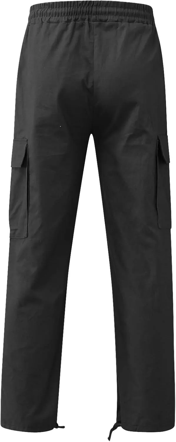 Men's Cargo Pants Slim Fit Drawstring Joggers Hiking Trousers Multi Pockets Twill Chino Pants Sports Overalls
