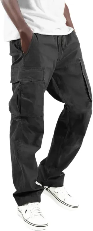 Men's Cargo Pants Slim Fit Drawstring Joggers Hiking Trousers Multi Pockets Twill Chino Pants Sports Overalls