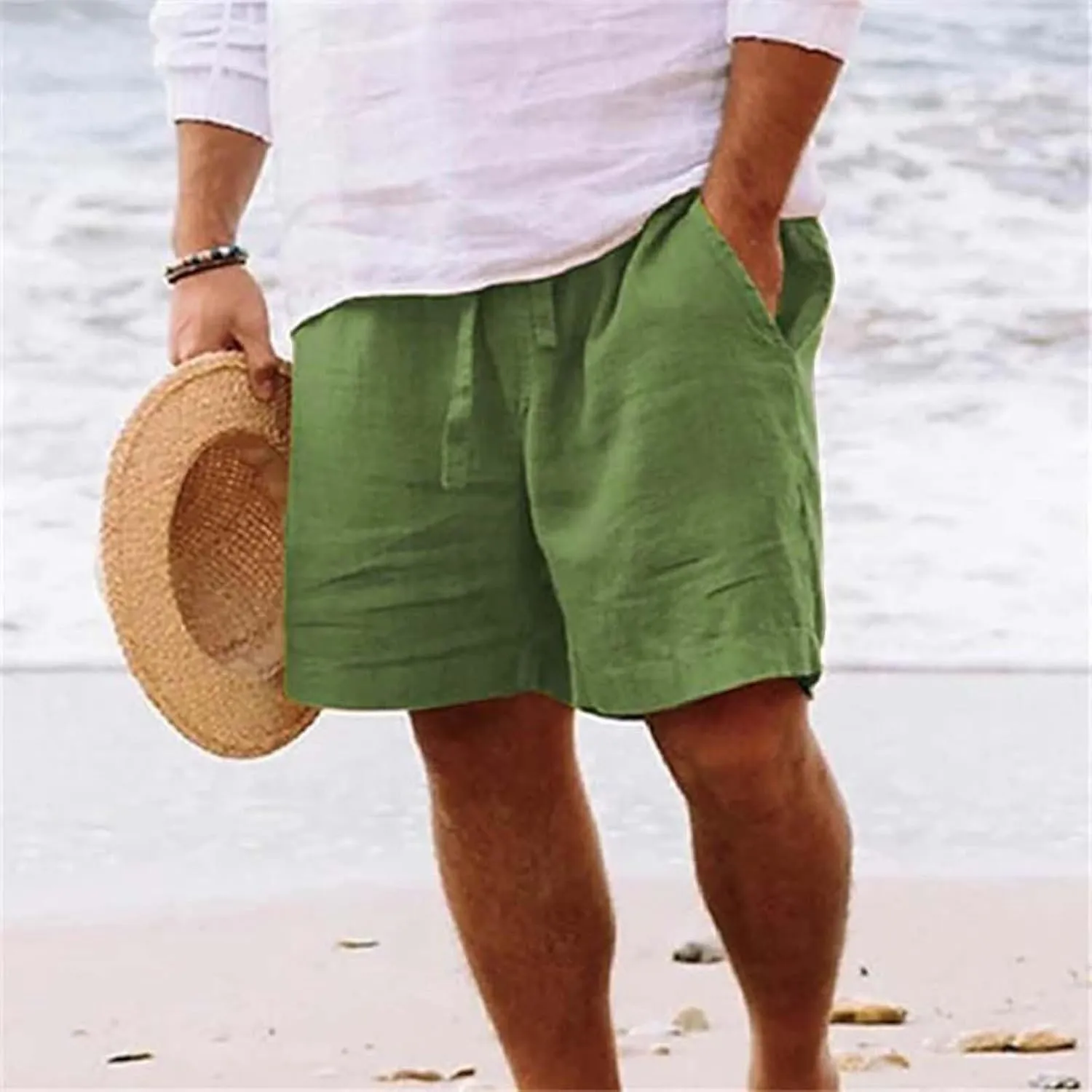 Mens Casual Drawstring Beach Shorts Lightweight Summer Yoga Golf Shorts with Pockets Trendy Resort Wear Shorts for Men