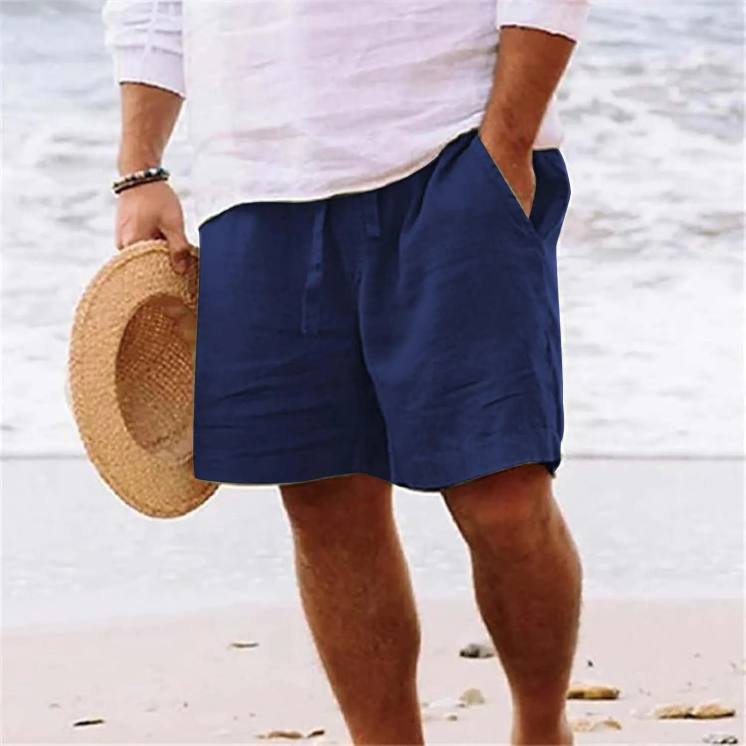 Mens Casual Drawstring Beach Shorts Lightweight Summer Yoga Golf Shorts with Pockets Trendy Resort Wear Shorts for Men