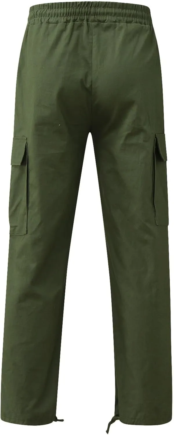 Mens Casual Jogger Pants, Relaxed Fit Cargo Pants, Solid Drawstring Sweatpants, Hiking Outdoor Twill Sport Pants