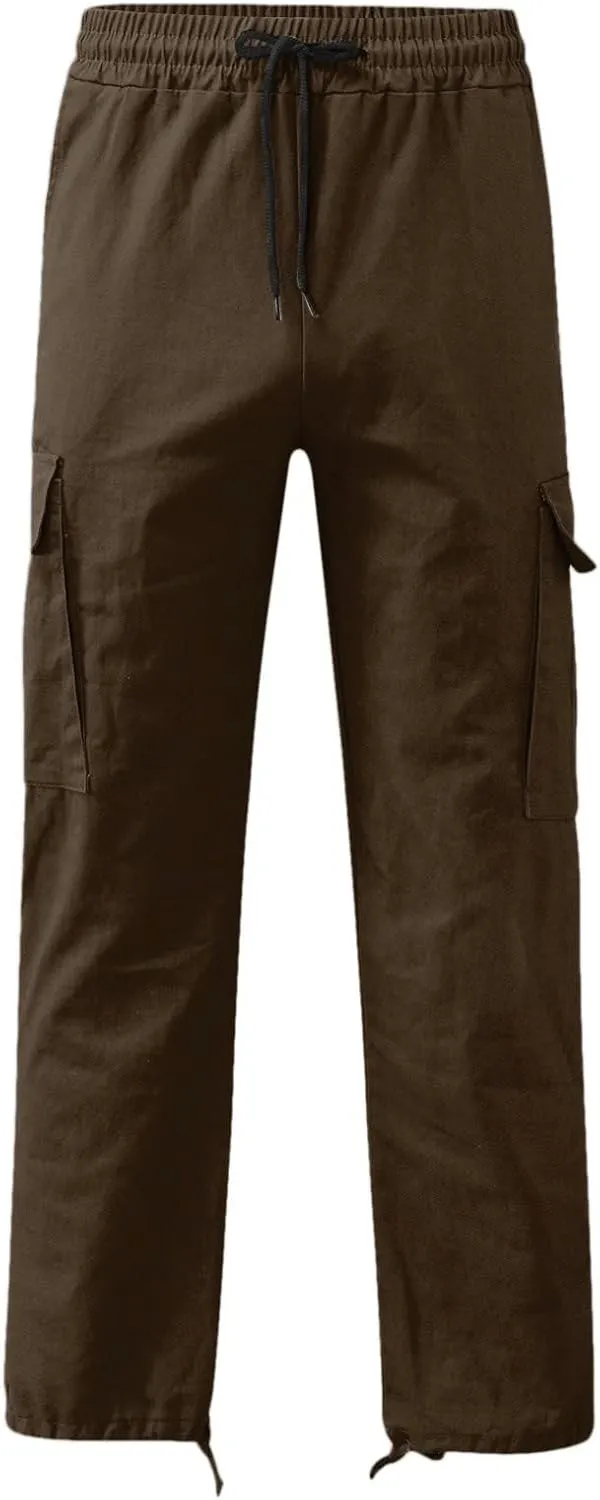 Mens Casual Jogger Pants, Relaxed Fit Cargo Pants, Solid Drawstring Sweatpants, Hiking Outdoor Twill Sport Pants