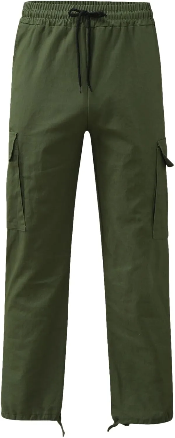 Mens Casual Jogger Pants, Relaxed Fit Cargo Pants, Solid Drawstring Sweatpants, Hiking Outdoor Twill Sport Pants