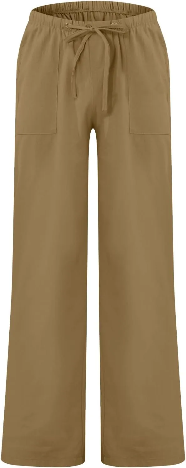 Men's Casual Loose and Comfortable Casual Pants Cotton Linen Printed Drawstring Trousers