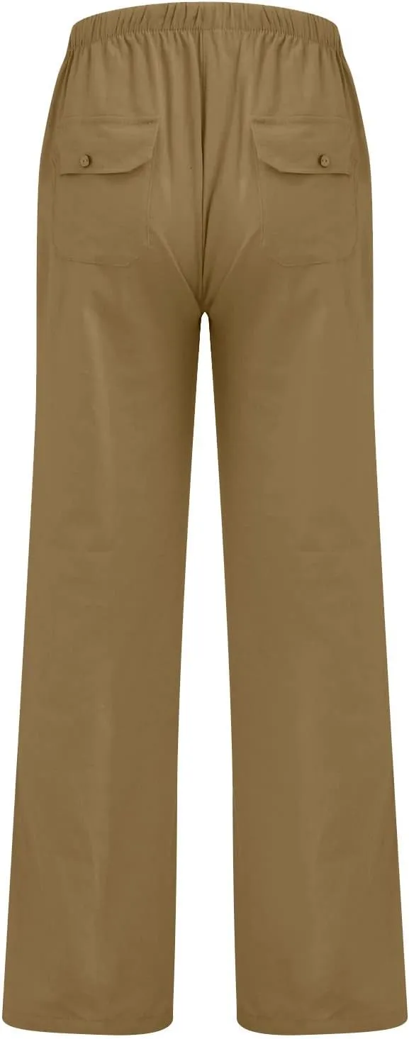 Men's Casual Loose and Comfortable Casual Pants Cotton Linen Printed Drawstring Trousers