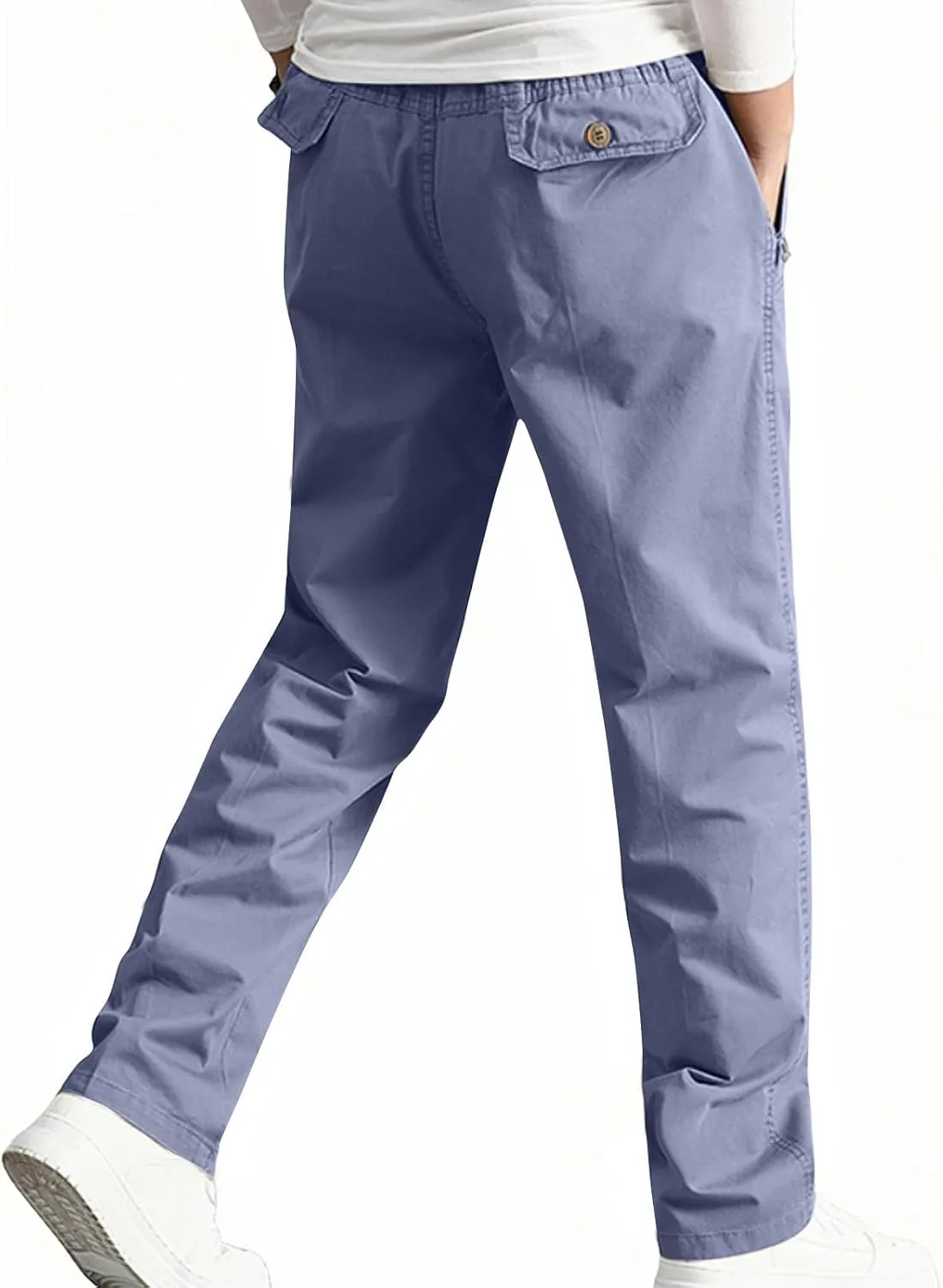 Men's Casual Pants Heavy Cotton Slim Fit Long Pants Stretch Waist Drawstring Athletic Work Pants Fall Trousers 2024