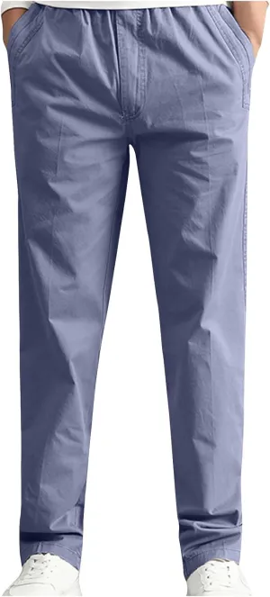 Men's Casual Pants Heavy Cotton Slim Fit Long Pants Stretch Waist Drawstring Athletic Work Pants Fall Trousers 2024