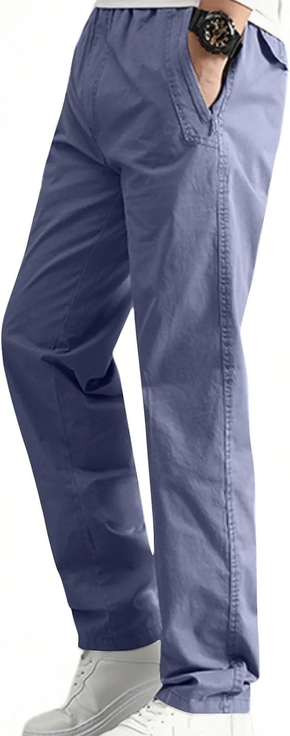 Men's Casual Pants Heavy Cotton Slim Fit Long Pants Stretch Waist Drawstring Athletic Work Pants Fall Trousers 2024