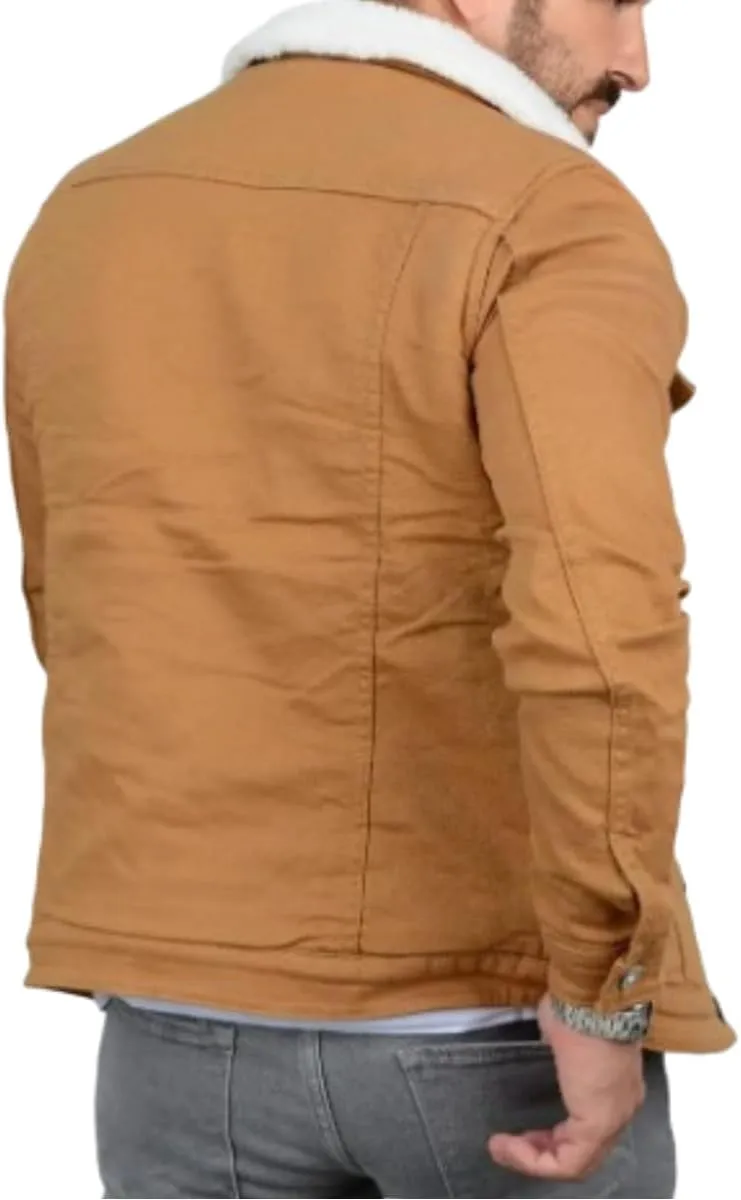 Mens Denim Jacket with Sherpa Lining, Classic Jean shearling jacket, trucker denim jacket sherpa lined