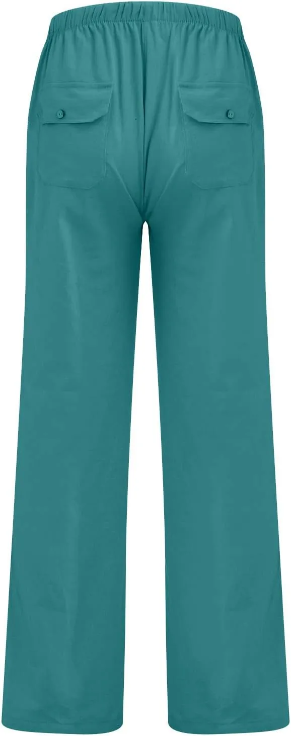 Mens Fleece Pants Sweat Pants for Man Casual Loose and Comfortable Casual Pants Cotton Linen Printed Drawstring Trousers