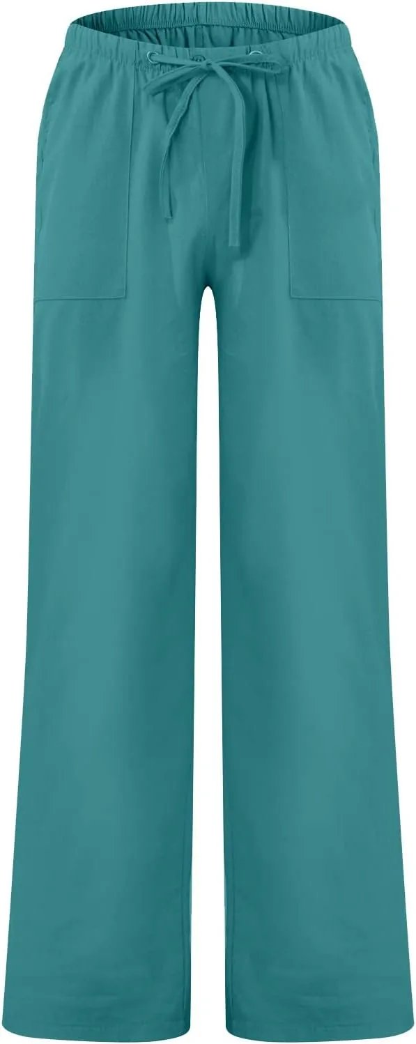 Mens Fleece Pants Sweat Pants for Man Casual Loose and Comfortable Casual Pants Cotton Linen Printed Drawstring Trousers