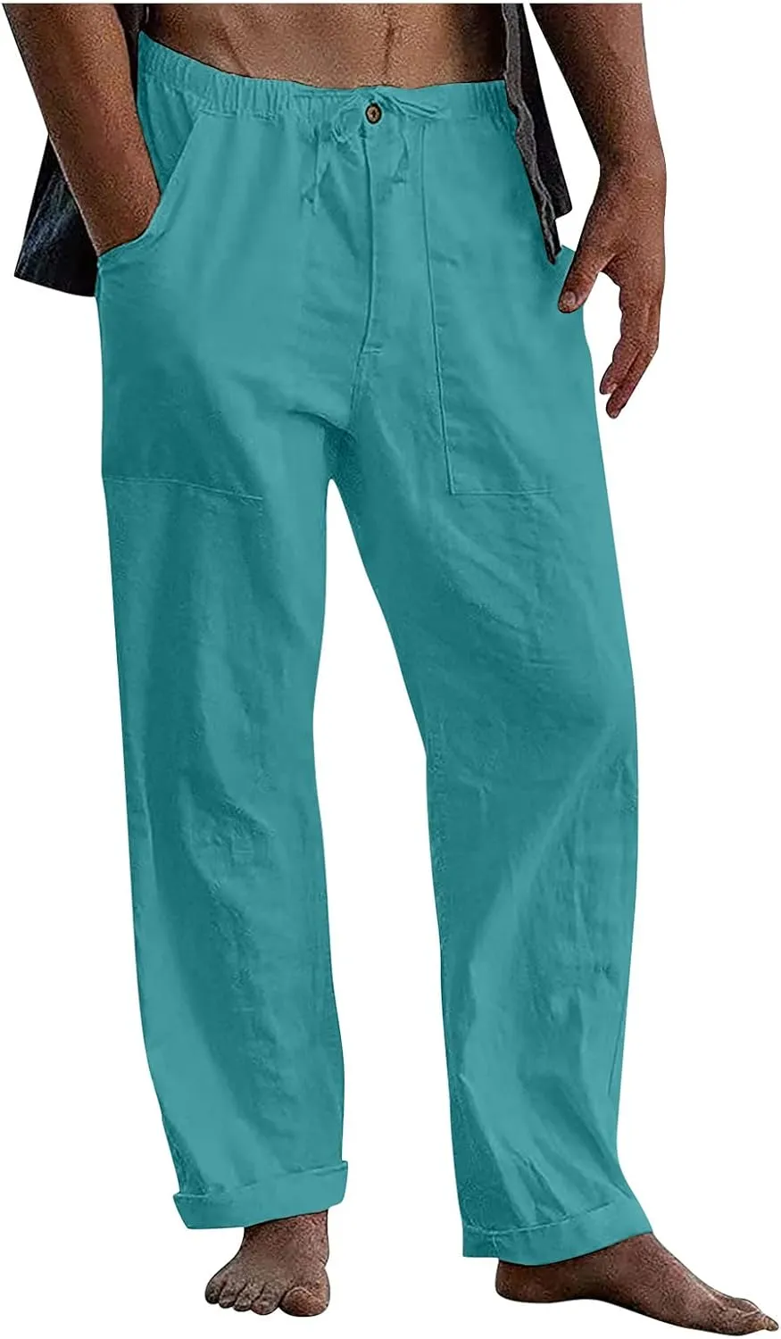 Mens Fleece Pants Sweat Pants for Man Casual Loose and Comfortable Casual Pants Cotton Linen Printed Drawstring Trousers