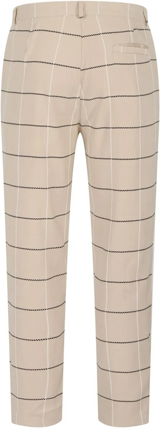 Mens Golf Pants Slim Fit Plaid Skinny Long Pants Casual Fashion Stretch Cotton Chino Pants with Pockets