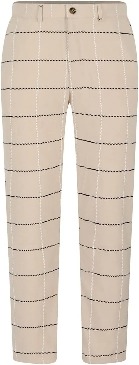 Mens Golf Pants Slim Fit Plaid Skinny Long Pants Casual Fashion Stretch Cotton Chino Pants with Pockets