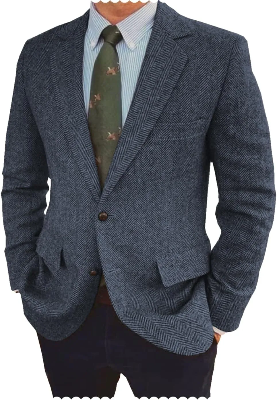 Men's Herringbone Blazer Jacket Slim Fit Notch Lapel Wool Blend Sports Coat