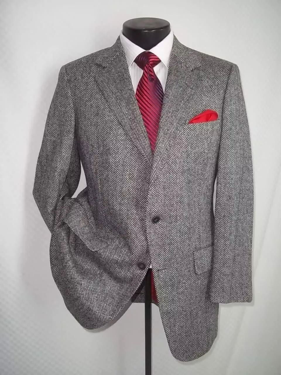 Mens Herringbone Tweed Blazer Men Vintage Suit Jacket Lightweight 2 Button Business Sport Coat Jackets