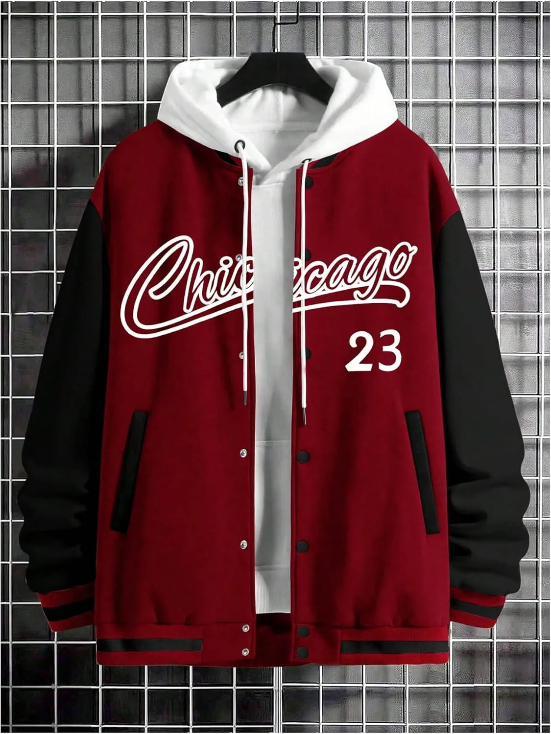 Men's Letter Print Varsity Jacket Slogan Graphic Button Down Coat Bomber Baseball Coat With Pockets