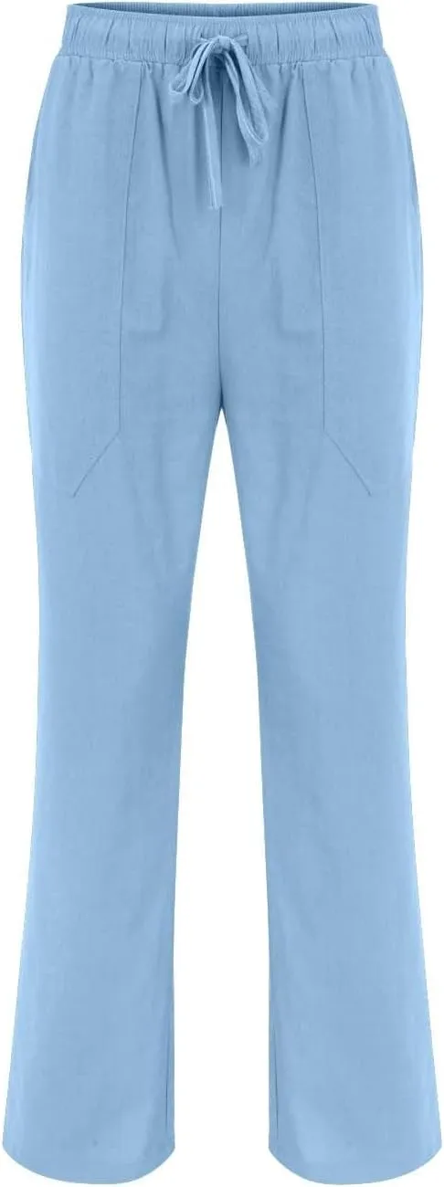 Men's Linen Casual Cargo Pants with Pockets Solid Hipster Beach Pants Breathable Outdoor Hiking Sweatpants Summer Joggers