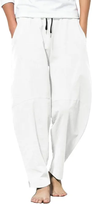 Mens Linen Pants with Pockets Casual Lightweight Breathable Summer Pant Straight Leg Drawstring Holiday Daily Sweetpants