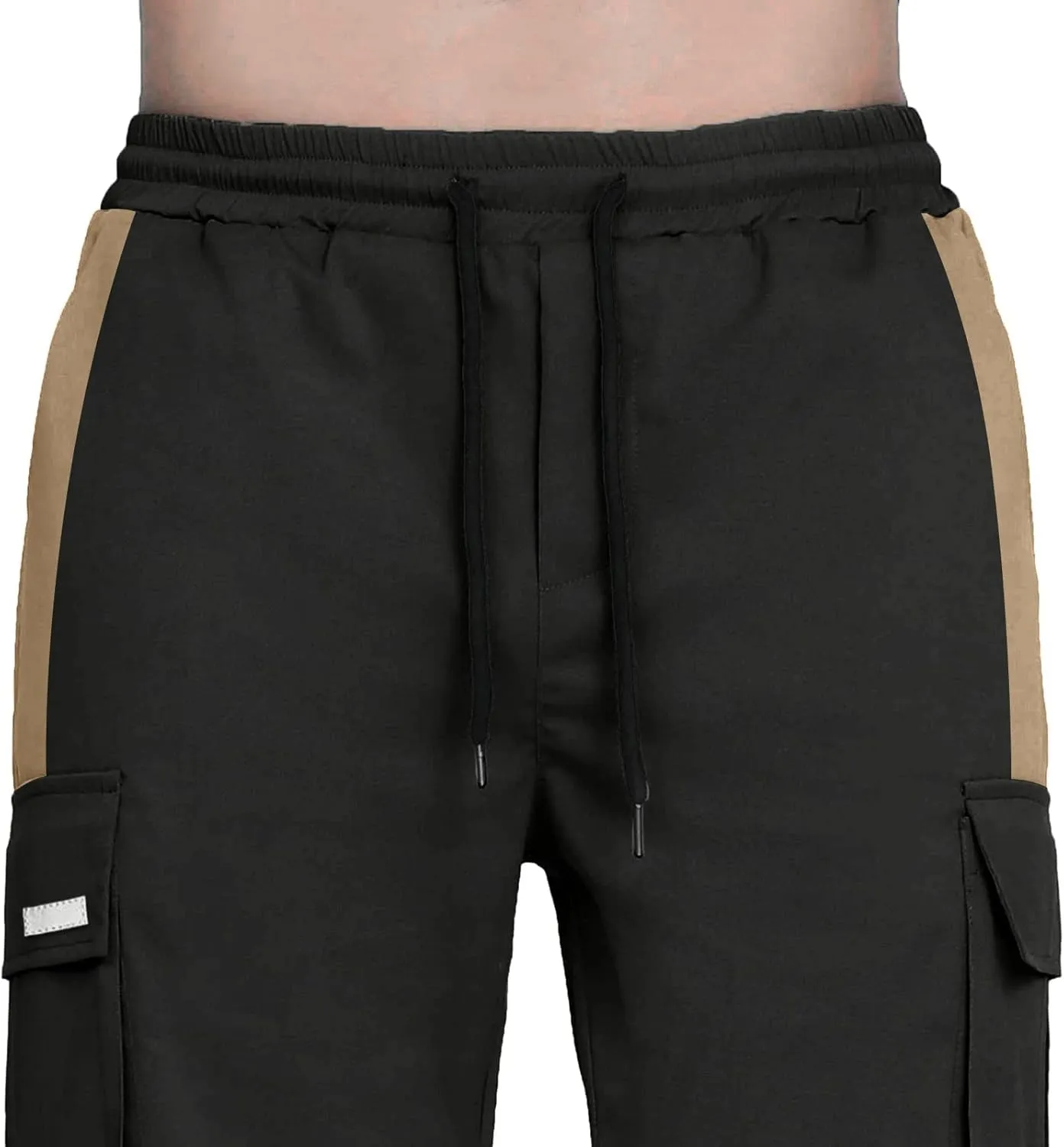 Mens Loose Cargo Pants Sports Hat Multi Woven Pocket Foot Rope Solid Pants Street Cargo Baggy Camo Tactical Trousers