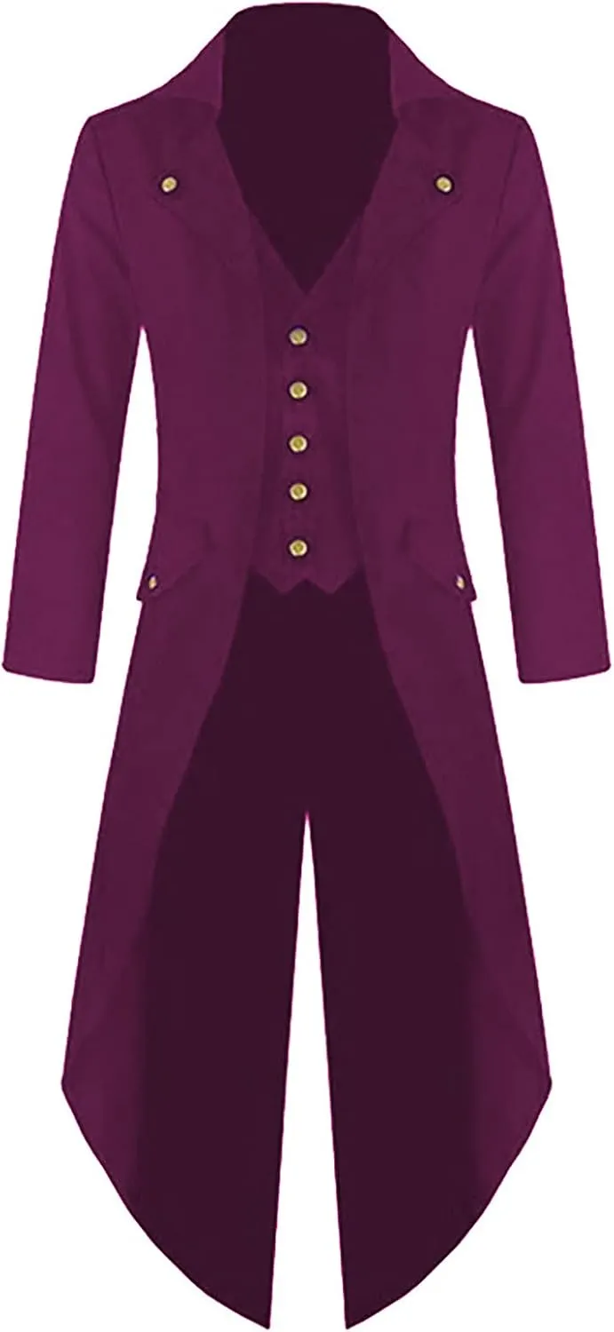 Mens Medieval Steampunk Tailcoat Victorian Prince Jacket Frock Coat Halloween Gothic Jacket Vintage Trench Coat