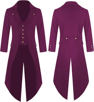Mens Medieval Steampunk Tailcoat Victorian Prince Jacket Frock Coat Halloween Gothic Jacket Vintage Trench Coat