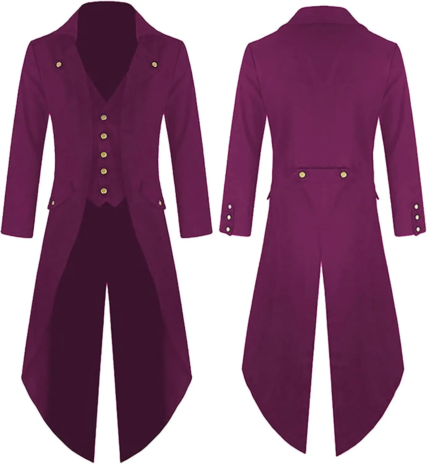 Mens Medieval Steampunk Tailcoat Victorian Prince Jacket Frock Coat Halloween Gothic Jacket Vintage Trench Coat