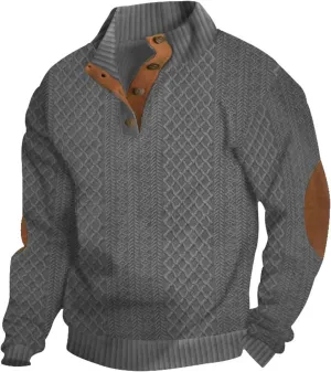 Men's Outdoor Casual Stand Cashmere Button Long Sleeve Sweater, Men Casual Long Sleeve 1/4 Button Pullover Sweater
