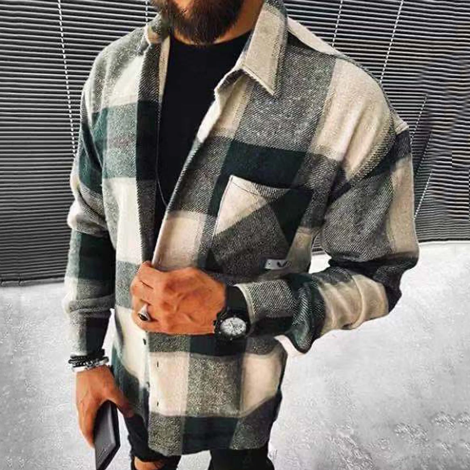 Men's Plaid Warm Fleece Wool Long Sleeve Shirts