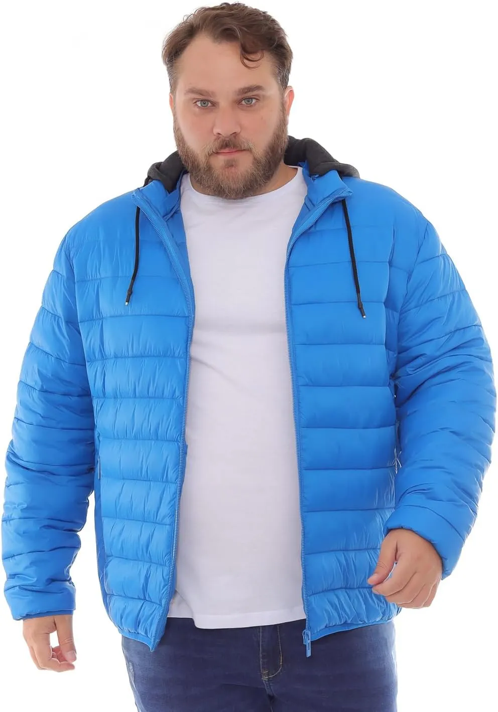 Men's Plus Size Puffer Jacket  Lightweight Hooded Insulated Winter Coat, Windproof, Zipper Down Jacket, Warm & Durable