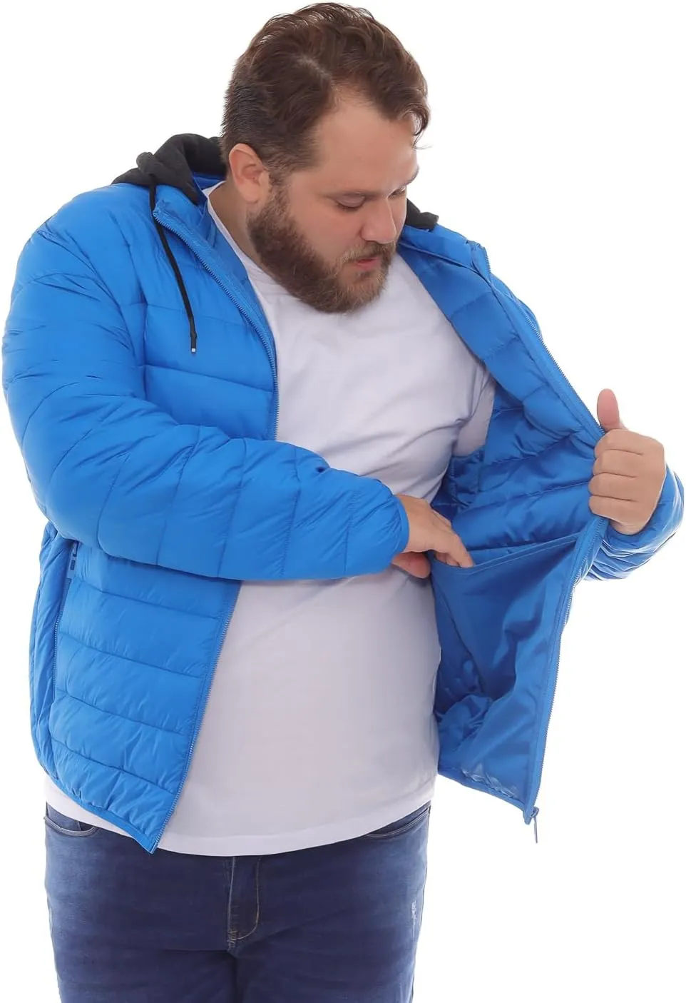 Men's Plus Size Puffer Jacket  Lightweight Hooded Insulated Winter Coat, Windproof, Zipper Down Jacket, Warm & Durable
