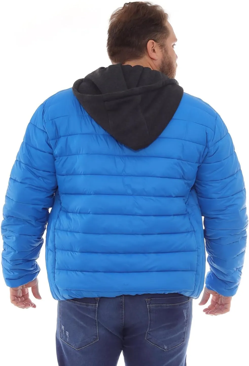 Men's Plus Size Puffer Jacket  Lightweight Hooded Insulated Winter Coat, Windproof, Zipper Down Jacket, Warm & Durable