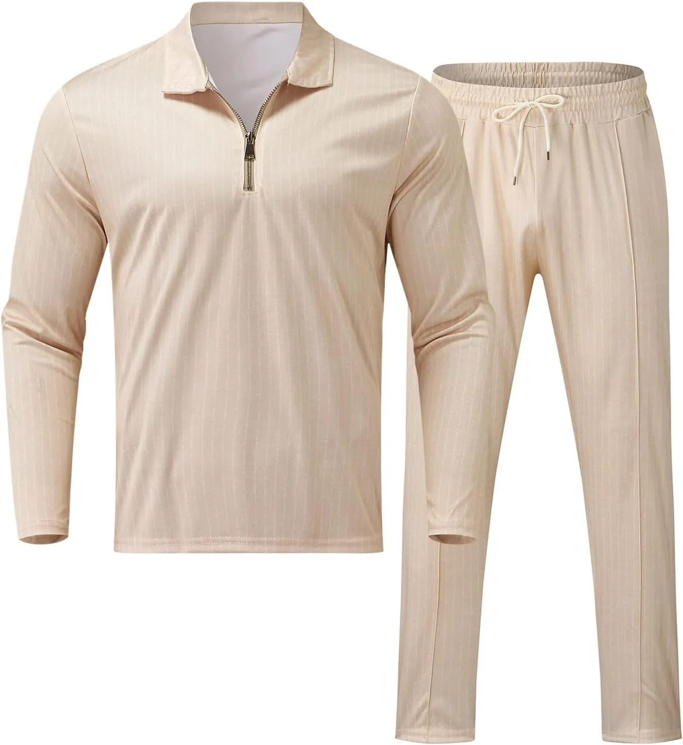 Mens Polo Set 2 Piece Outfit Long Sleeve Quarter Zip Golf Shirt and Sweatpants Sports Suit Casual Stretch Slim Fit Tracksuit