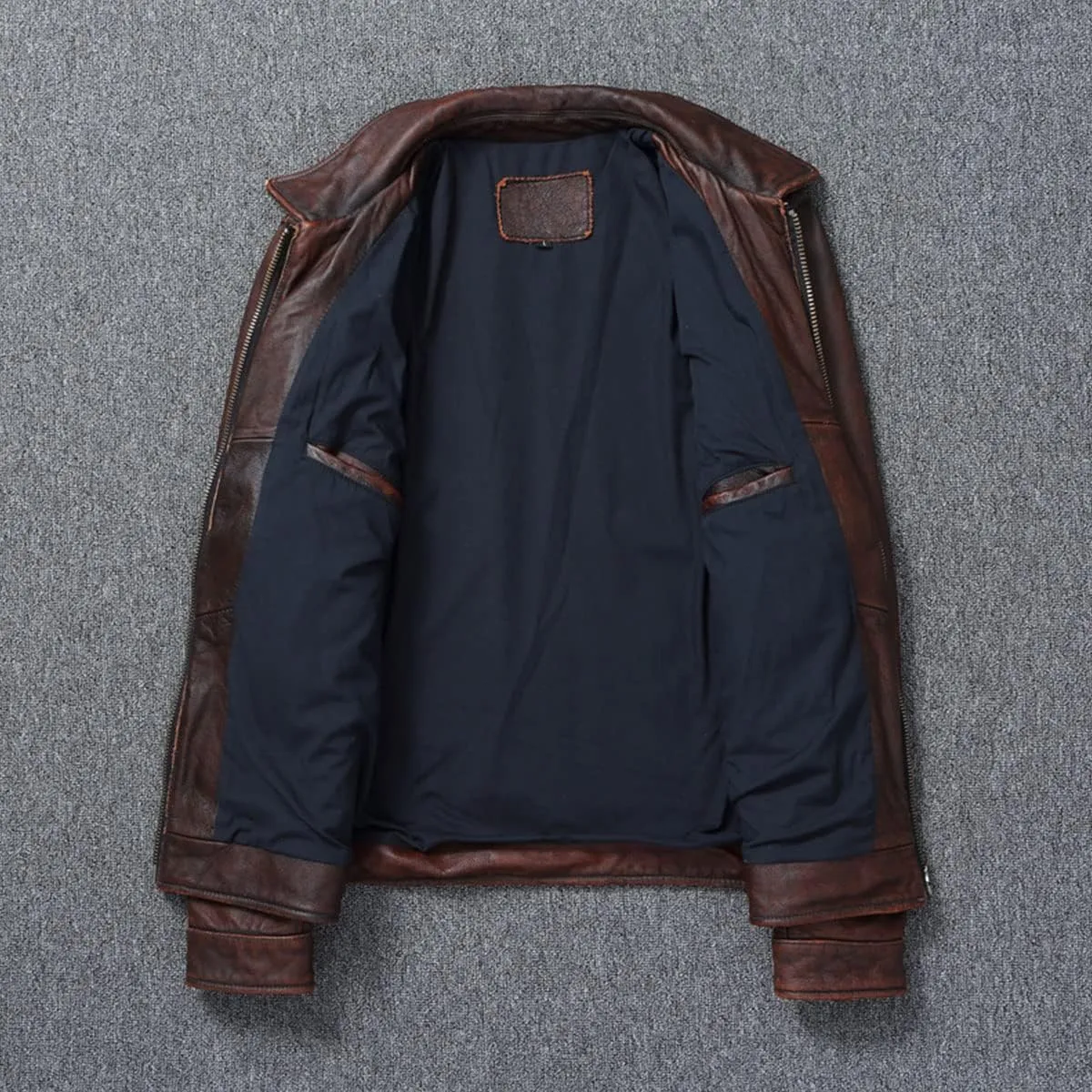 Men's Retro Slim Fit Leather Motorcycle Jacket - Genuine Cowhide, Vintage Lapel Design