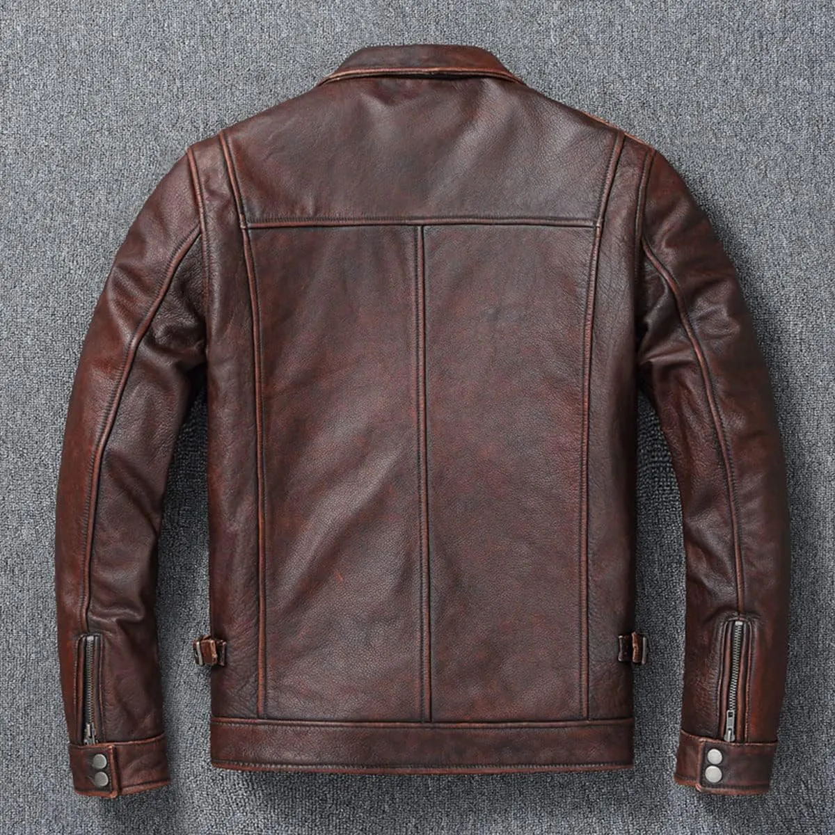 Men's Retro Slim Fit Leather Motorcycle Jacket - Genuine Cowhide, Vintage Lapel Design