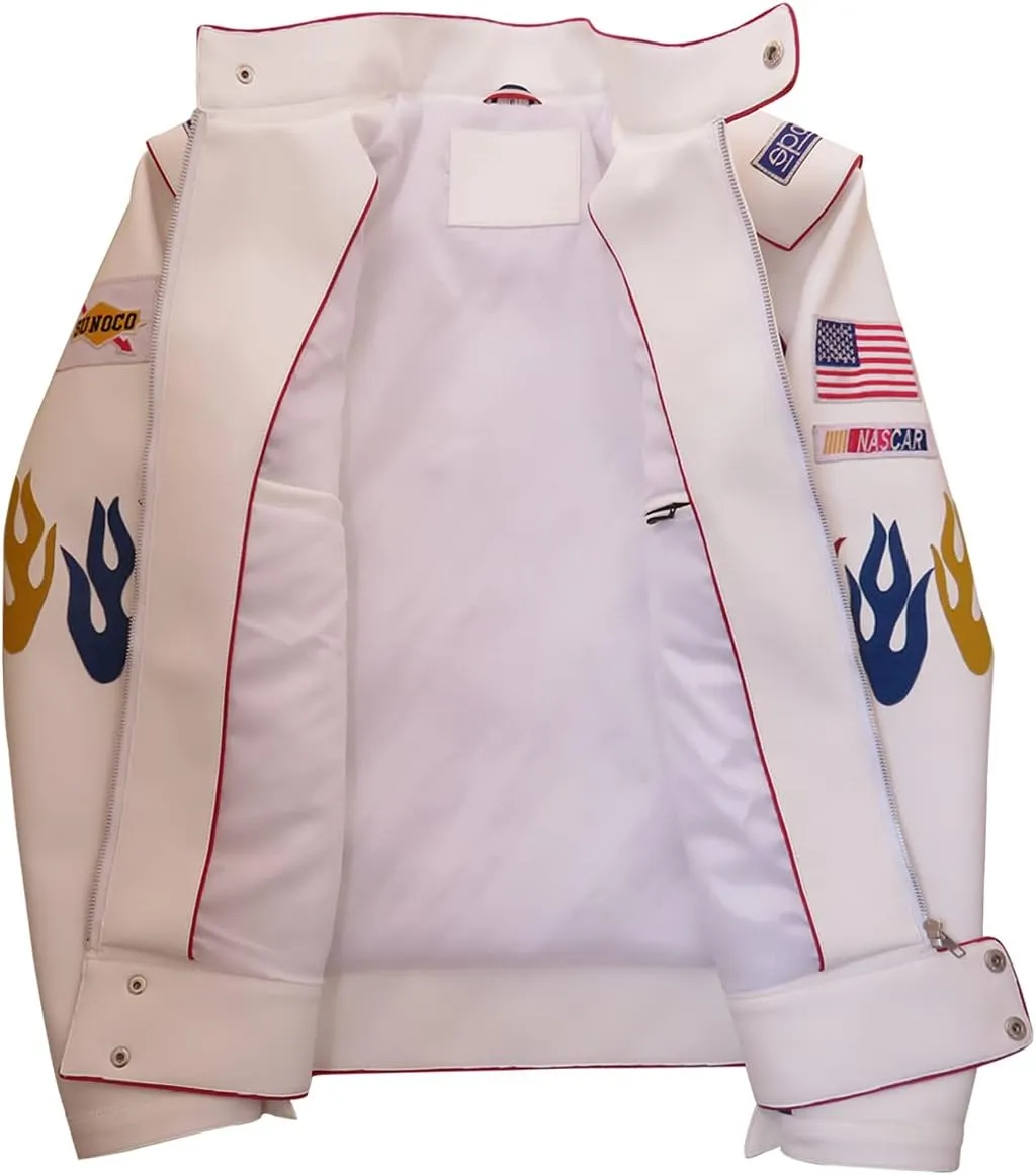 Men's Ricky Bobby Racing White Faux Leather Jacket