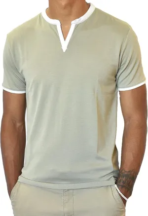 Men's Short Sleeve Soft Luxurious Rayon Blend, Breathable, Quick Dry, Henley Notch V-Neck, Banded Collar Shirt
