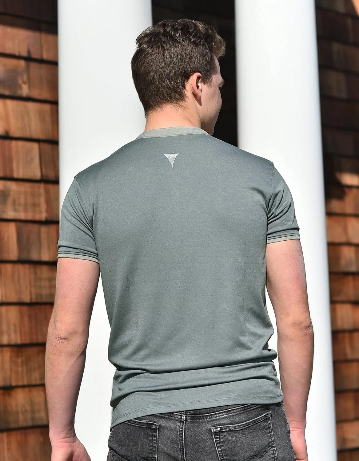 Men's Short Sleeve Soft Luxurious Rayon Blend, Breathable, Quick Dry, Henley Notch V-Neck, Banded Collar Shirt