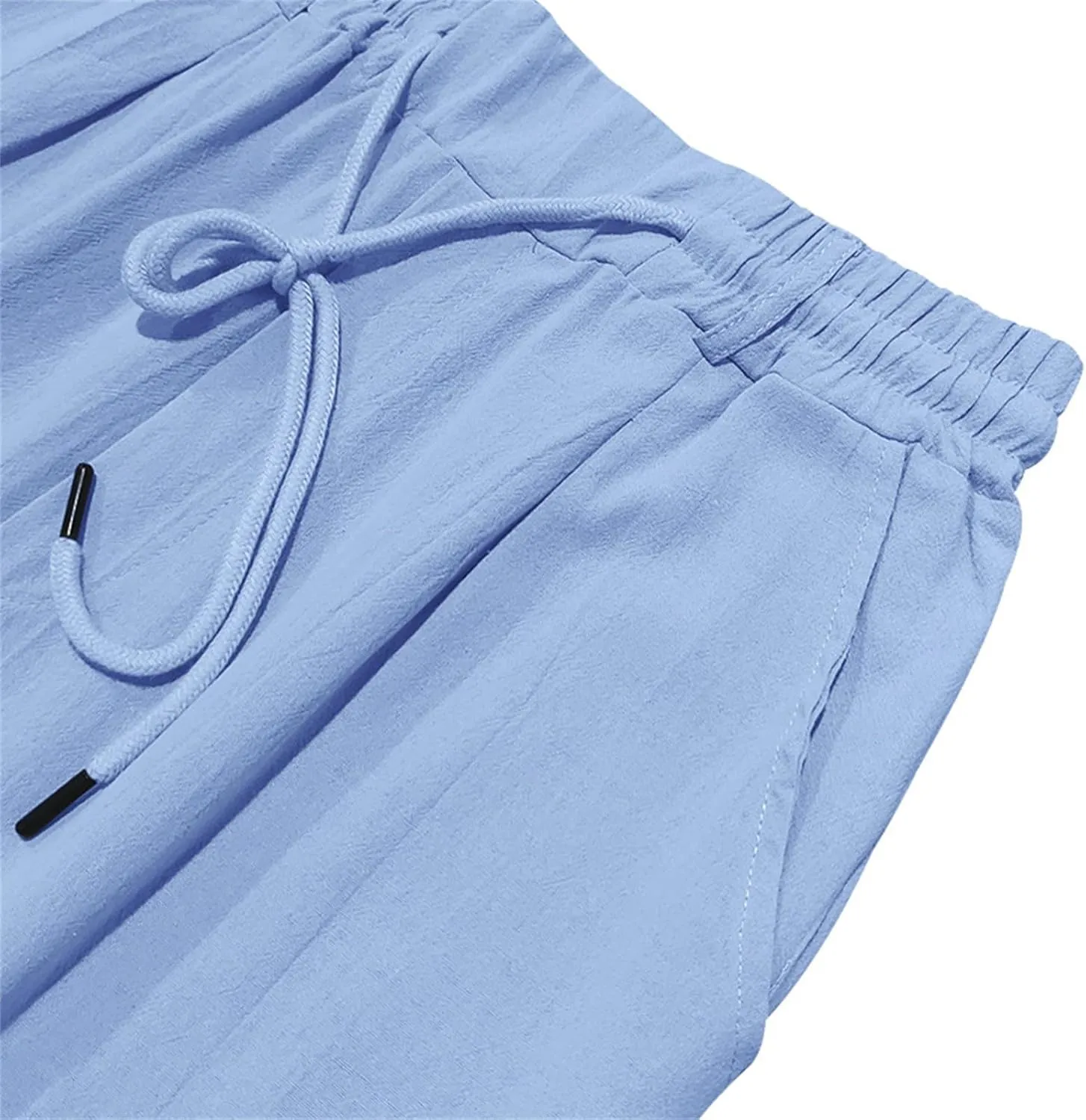 Men's Slim Fit Cotton Linen Pants Elastic Waist Lightweight Lacing Up Casual Pants Yoga Beach Trousers with Pockets