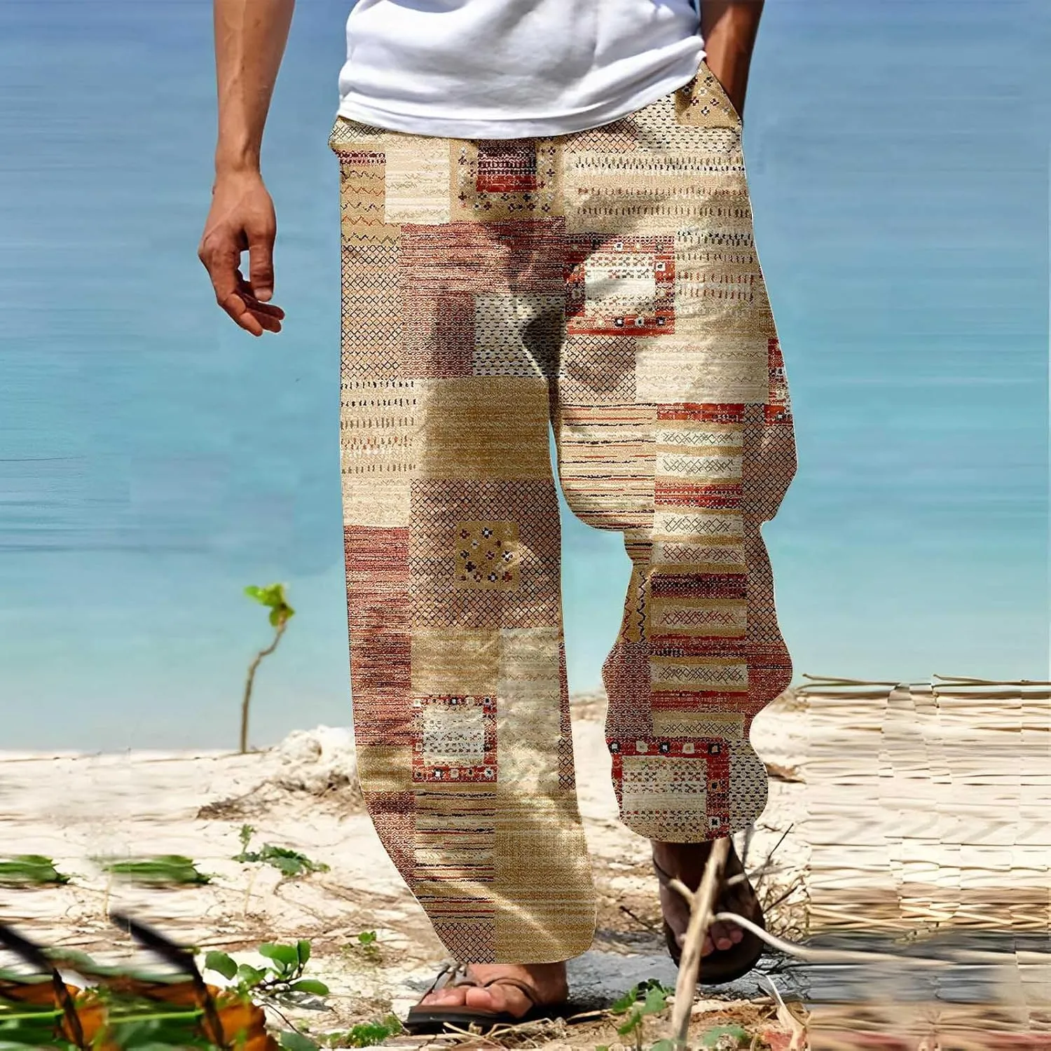 Mens Summer Casual Trousers Tactical Holiday Lightweight Vacation Beach Leisure Pant 2024 Drawstring Straight Leg Streetwear