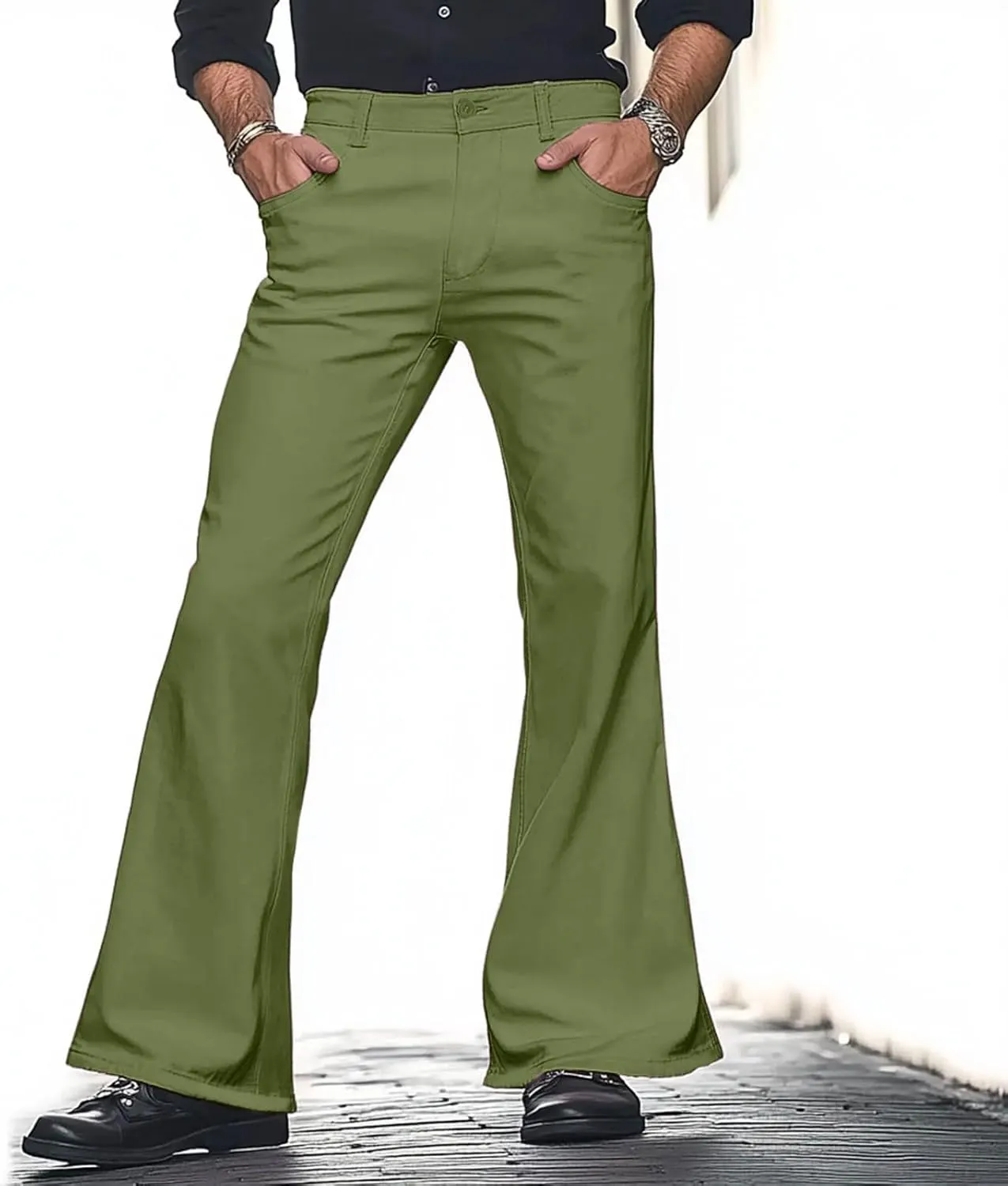 Mens Sweatpants Men's Solid Color Bell-Bottom Belt Pocket Casual Big Trousers Loose Legs Suit Pants for Men