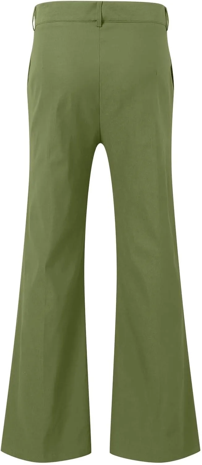 Mens Sweatpants Men's Solid Color Bell-Bottom Belt Pocket Casual Big Trousers Loose Legs Suit Pants for Men