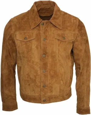 Men's Trucker Casual Goat Suede Leather Shirt Jeans Jacket
