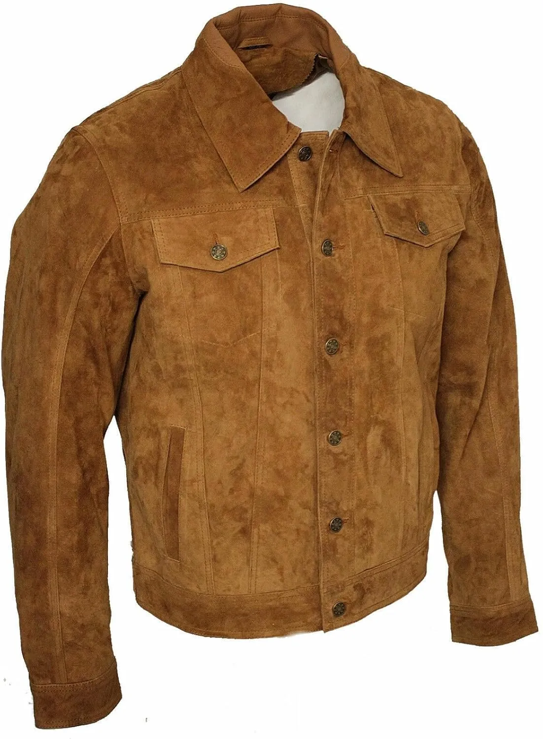 Men's Trucker Casual Goat Suede Leather Shirt Jeans Jacket