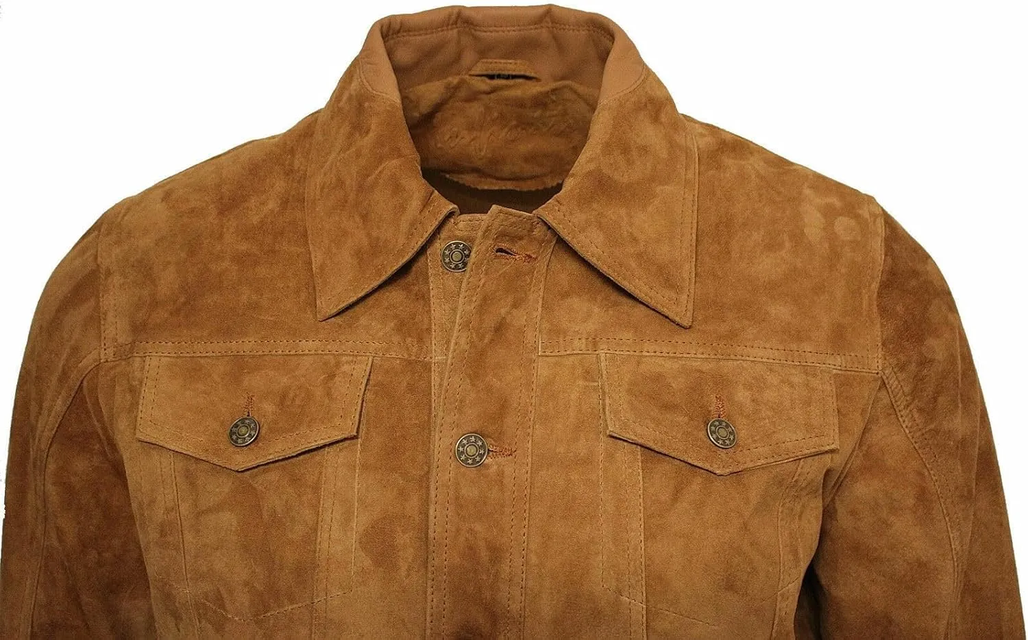 Men's Trucker Casual Goat Suede Leather Shirt Jeans Jacket